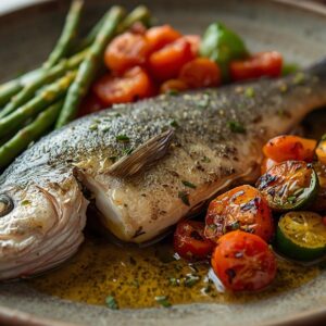 Grilled Whole Sea Bass & Vegetables