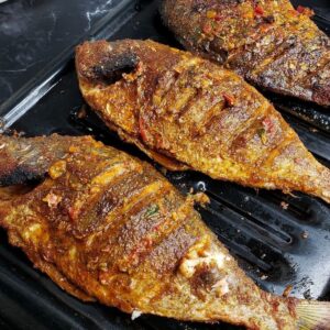 Garnished Grilled Fish with Yam or Plantain